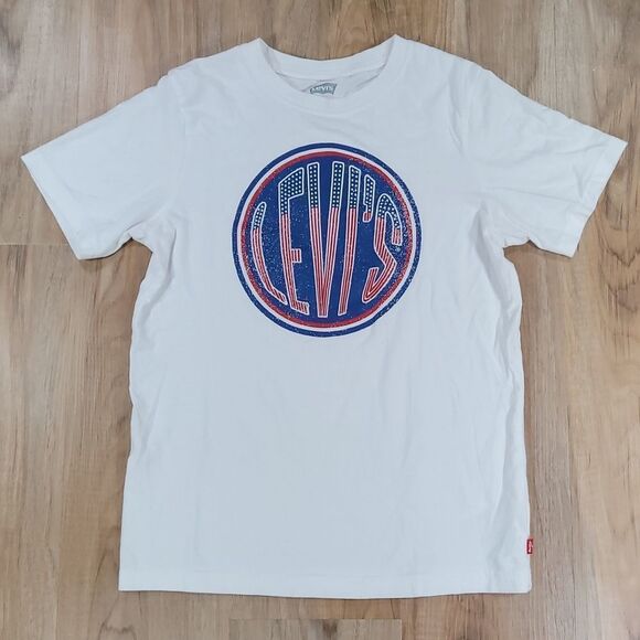🔸️Levi's White & Blue Graphic Logo Short Sleeve Top Youth Large - Picture 3 of 11